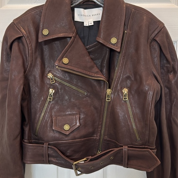 NWT Veronica Beard Marea Leather Moto Jacket in Brown Size 2 - Picture 8 of 15